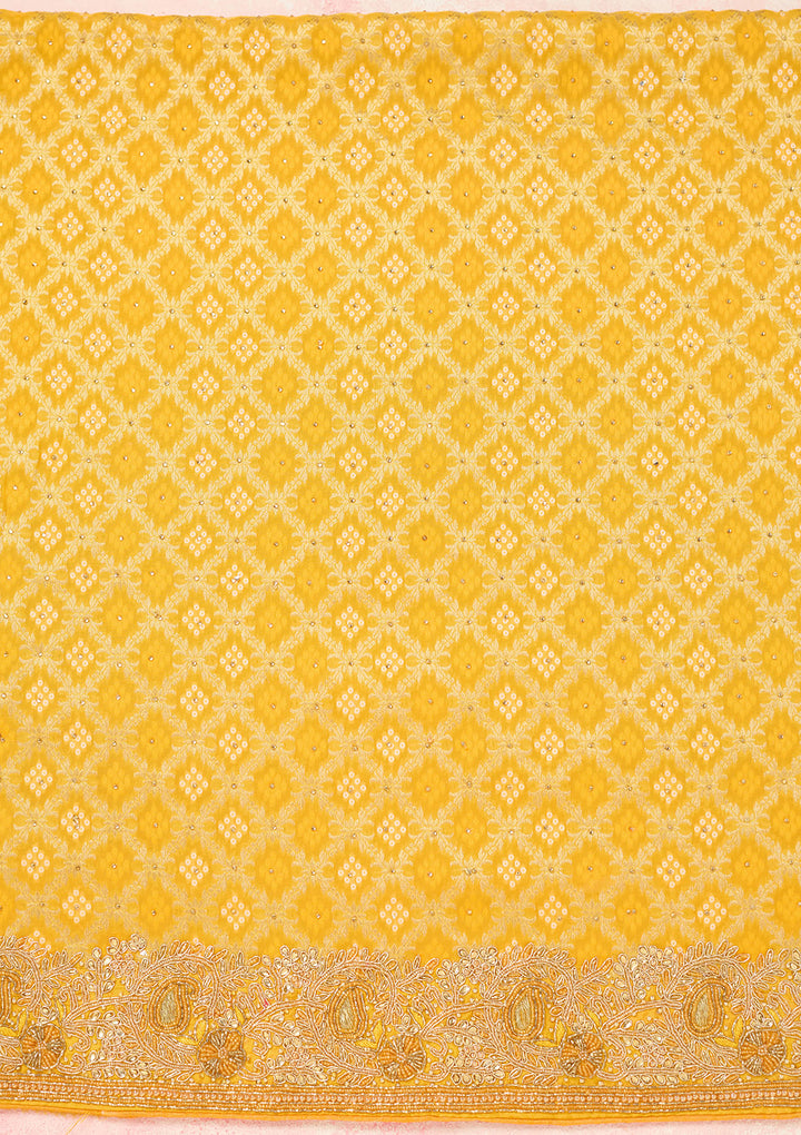 Yellow Stonework (Silver) Georgette Unstitched Salwar Suit