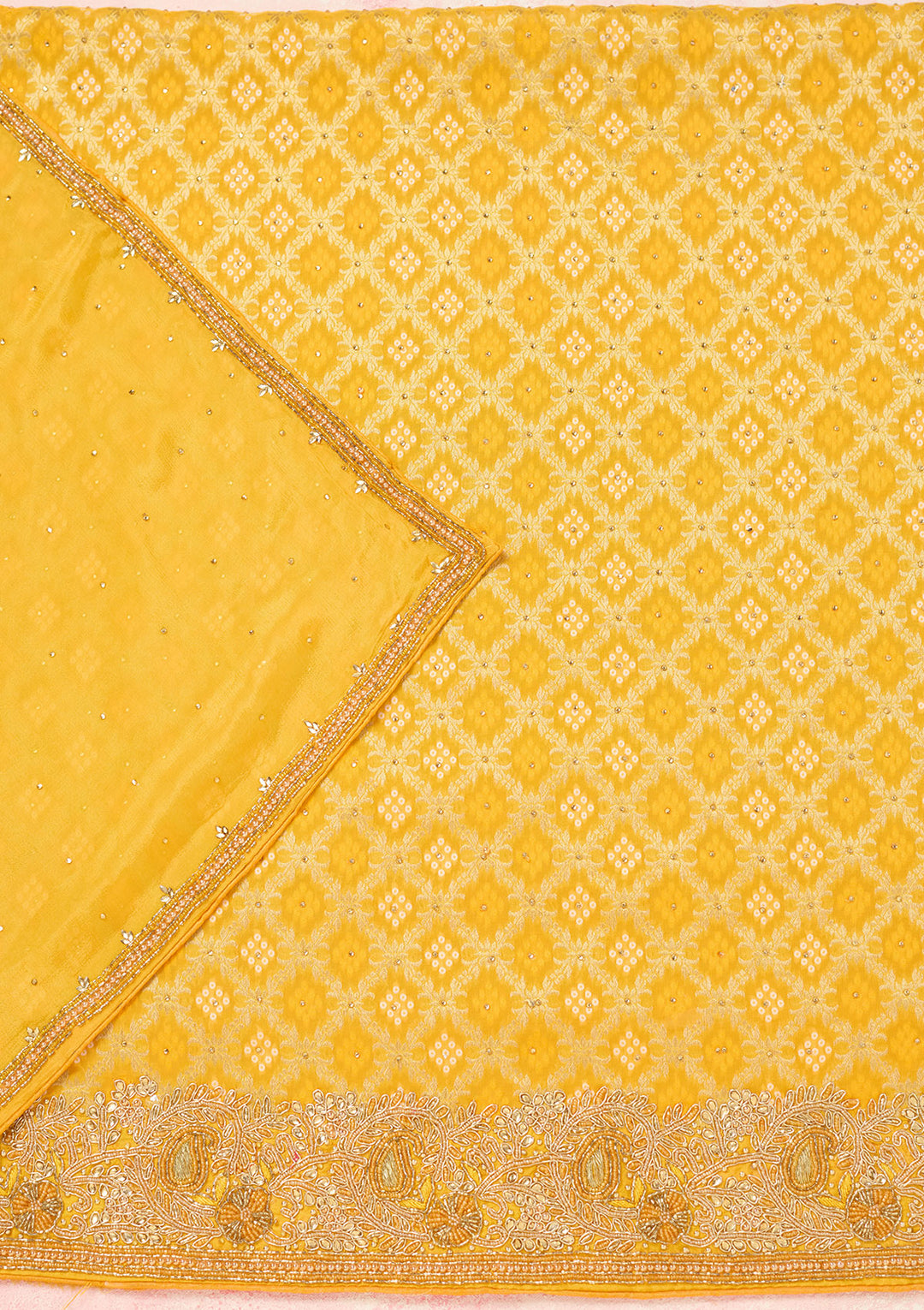 Yellow Stonework (Silver) Georgette Unstitched Salwar Suit