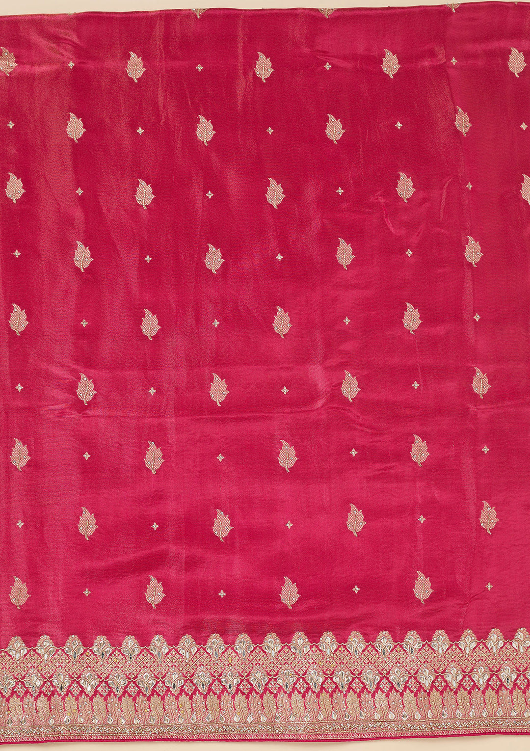 Pink Dola Silk Silver Stonework Unstitched Dress Material With Matching Bottom And Dupatta