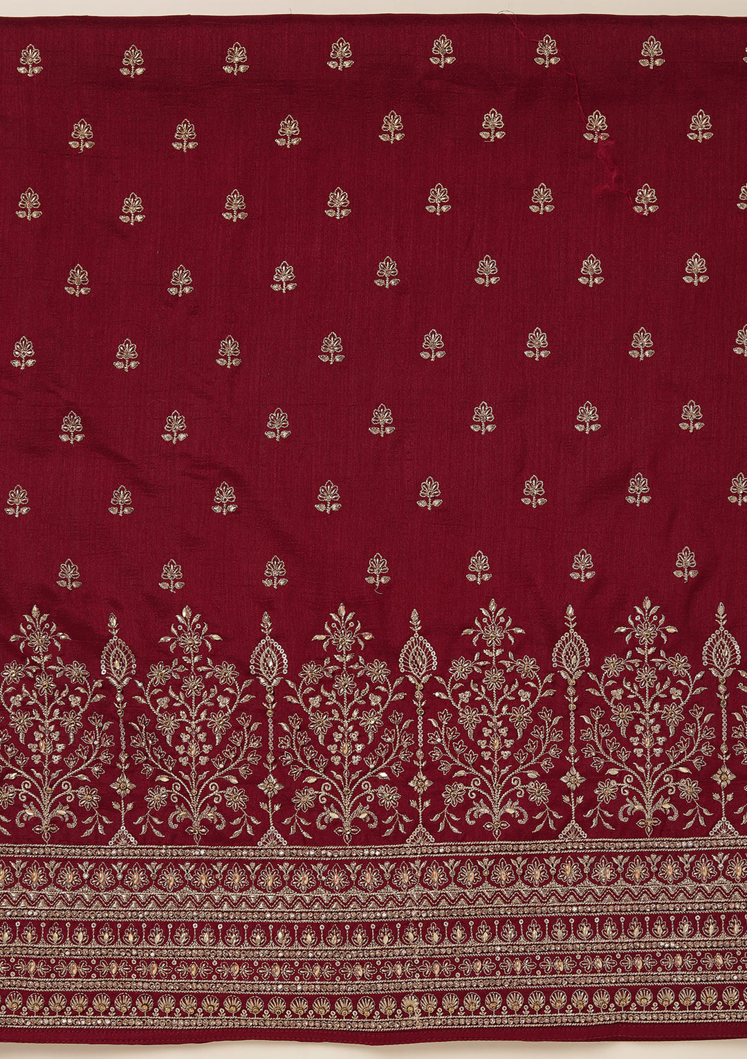 Maroon Soft Raw Silk Cording Unstitched Dress Material With Matching Bottom And Dupatta