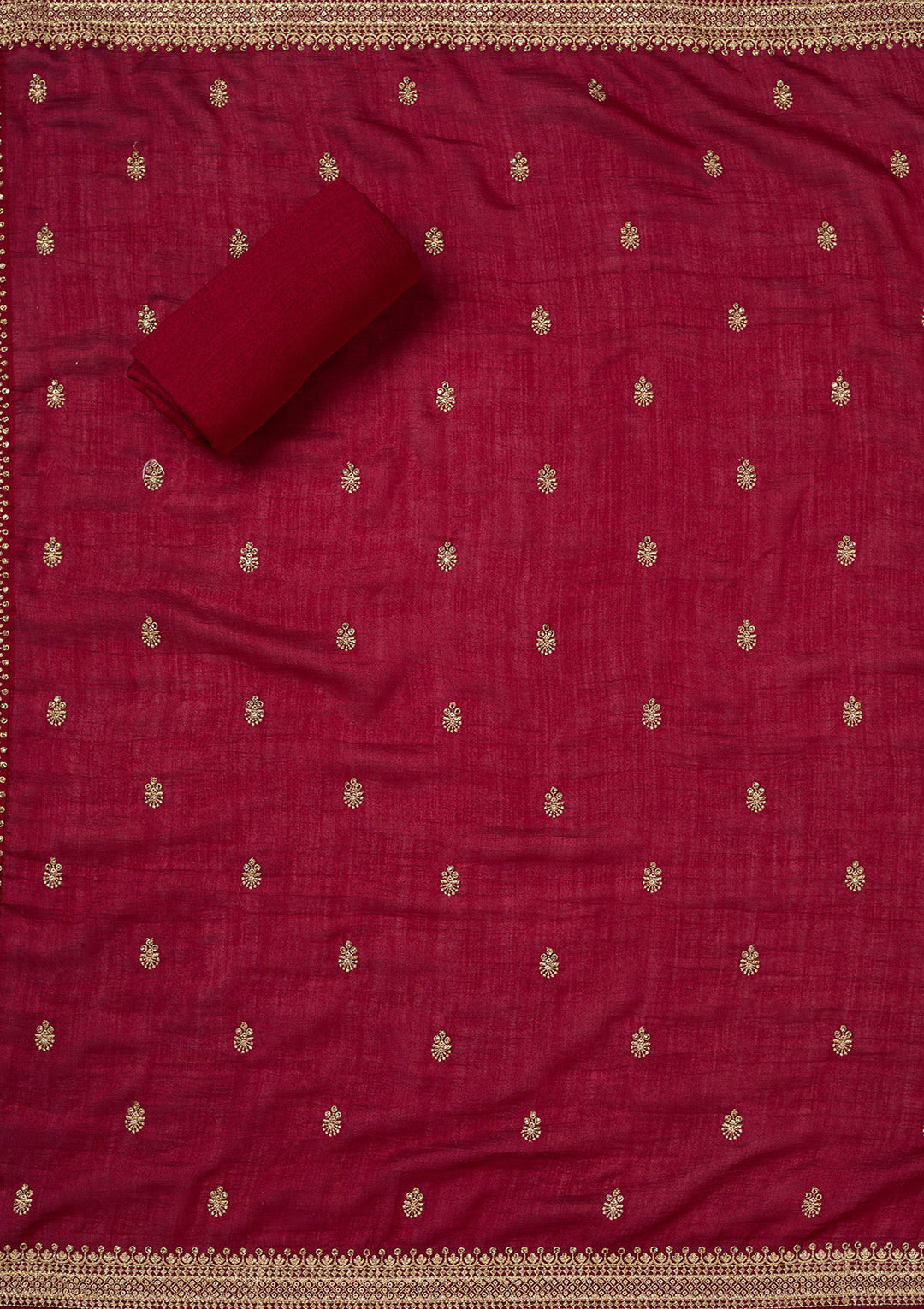 Maroon Soft Raw Silk Cording Unstitched Dress Material With Matching Bottom And Dupatta