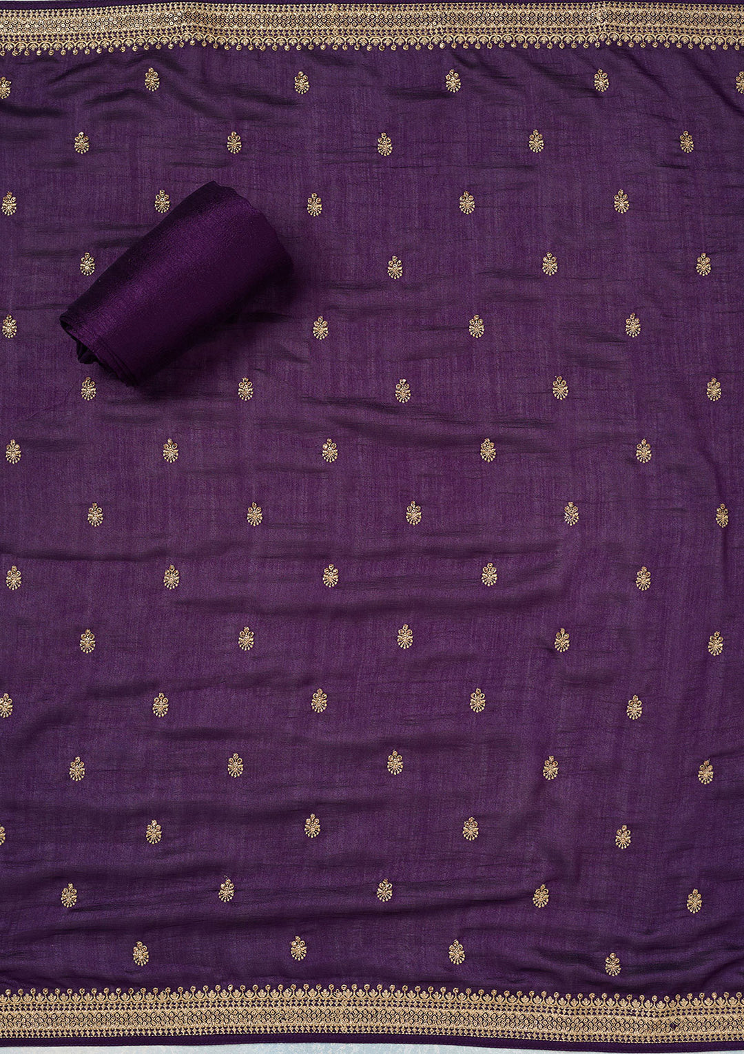Purple Soft Raw Silk Cording Unstitched Dress Material With Matching Bottom And Dupatta
