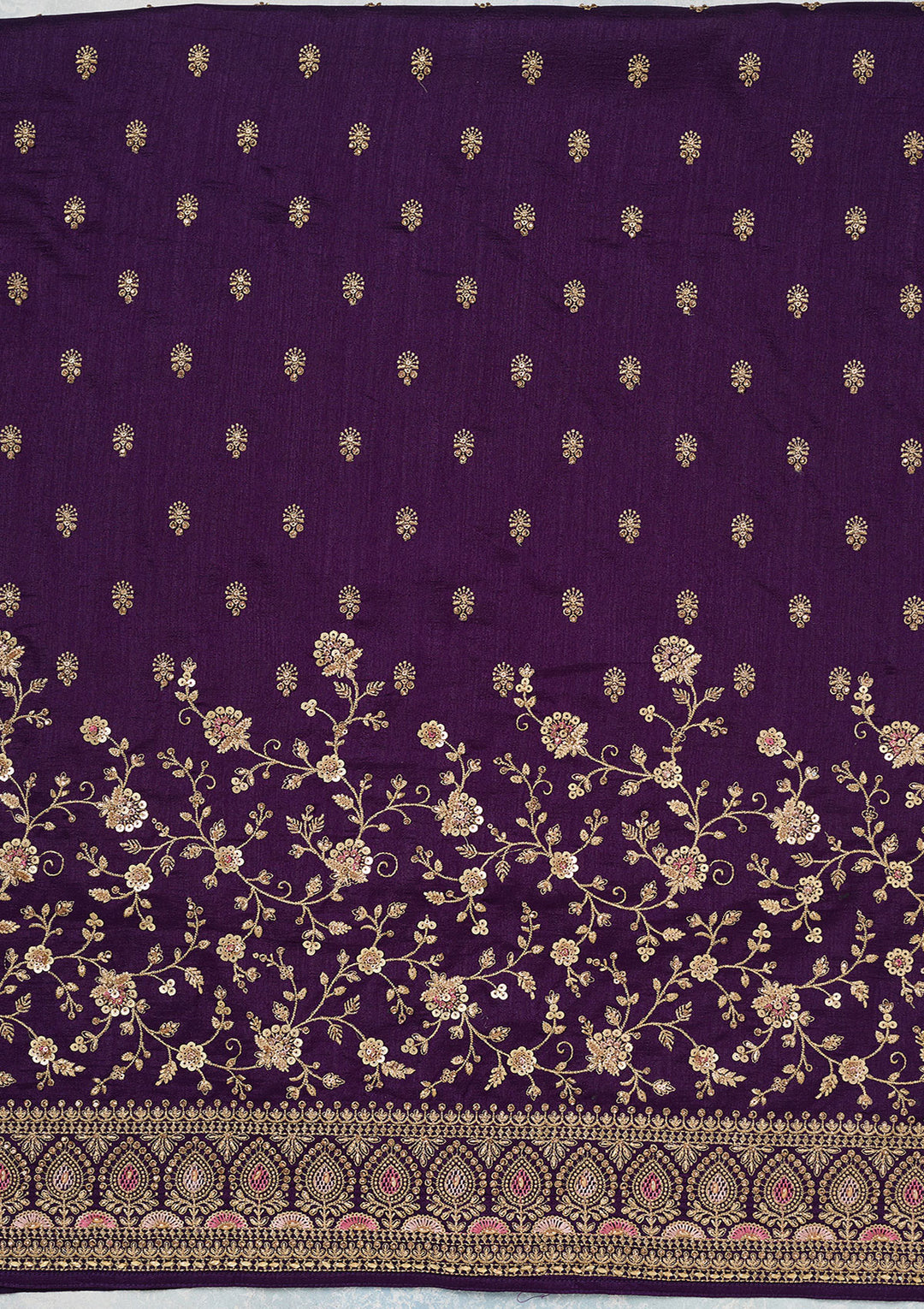 Purple Soft Raw Silk Cording Unstitched Dress Material With Matching Bottom And Dupatta