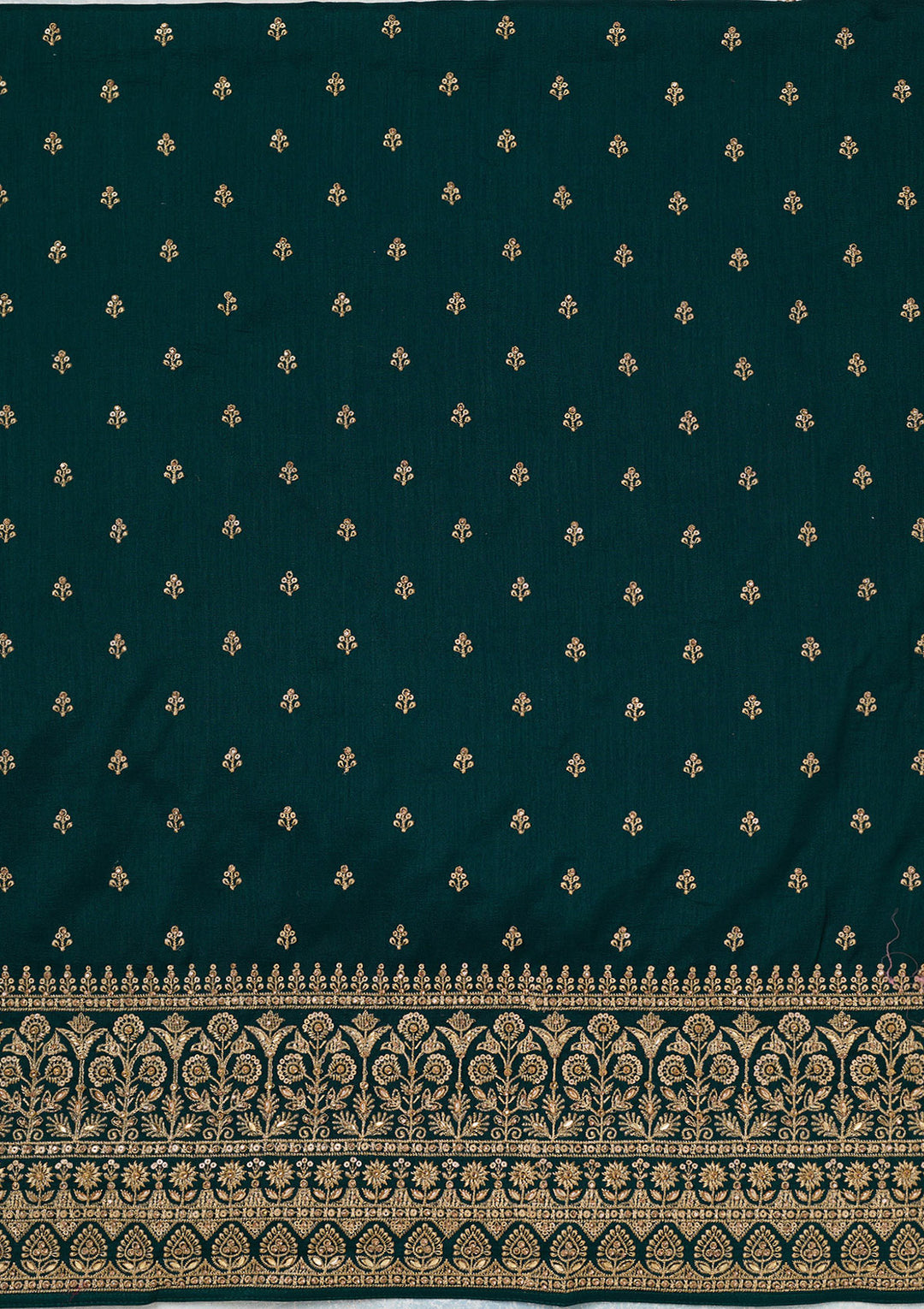 Bottle Green Zariwork (Gold) Soft Raw Silk Unstitched Salwar Suit