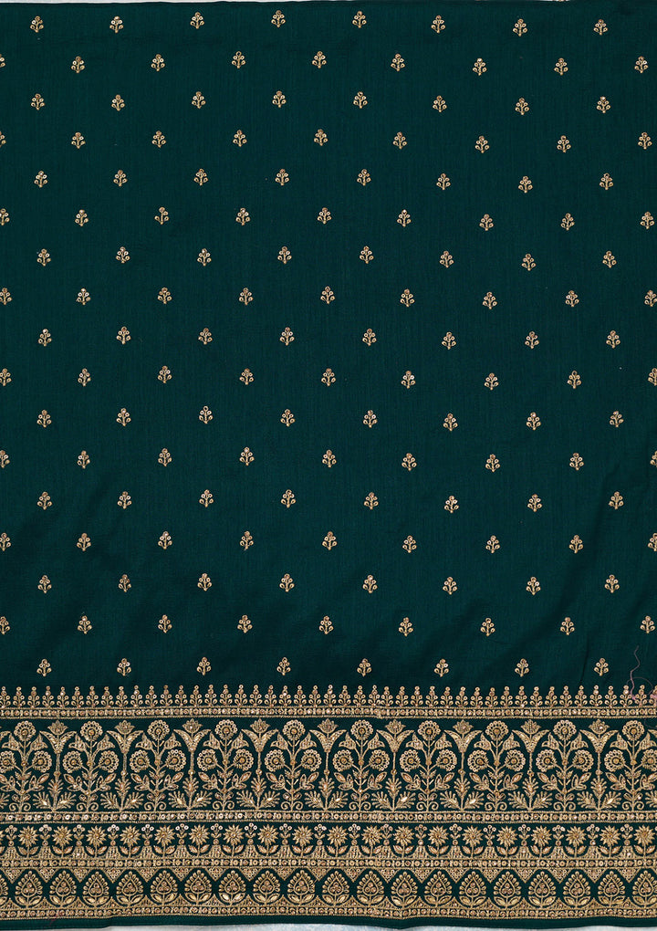 Bottle Green Zariwork (Gold) Soft Raw Silk Unstitched Salwar Suit