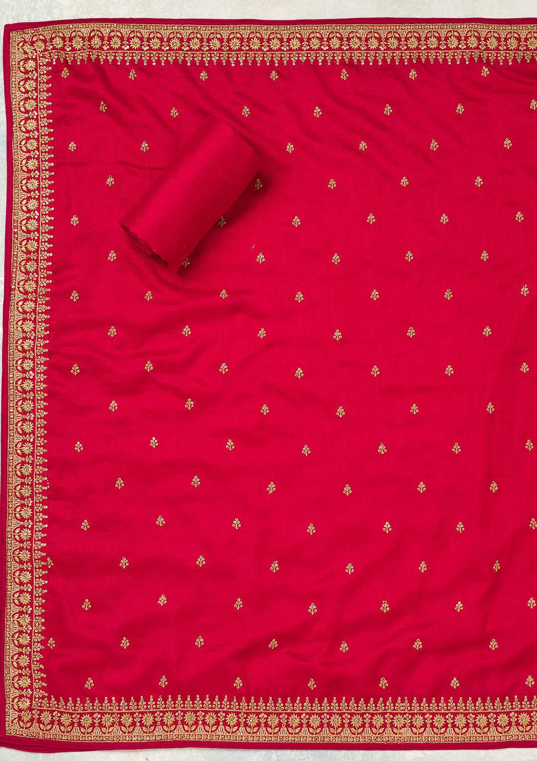 Rani Pink Soft Raw Silk Cording Unstitched Dress Material With Matching Bottom And Dupatta