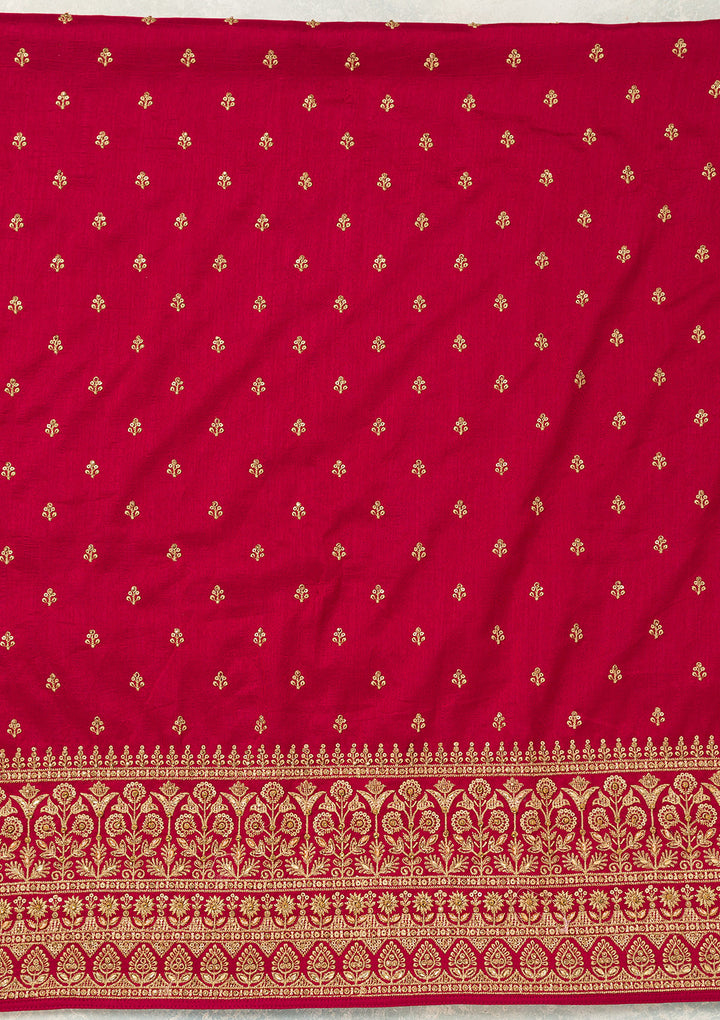 Rani Pink Soft Raw Silk Cording Unstitched Dress Material With Matching Bottom And Dupatta