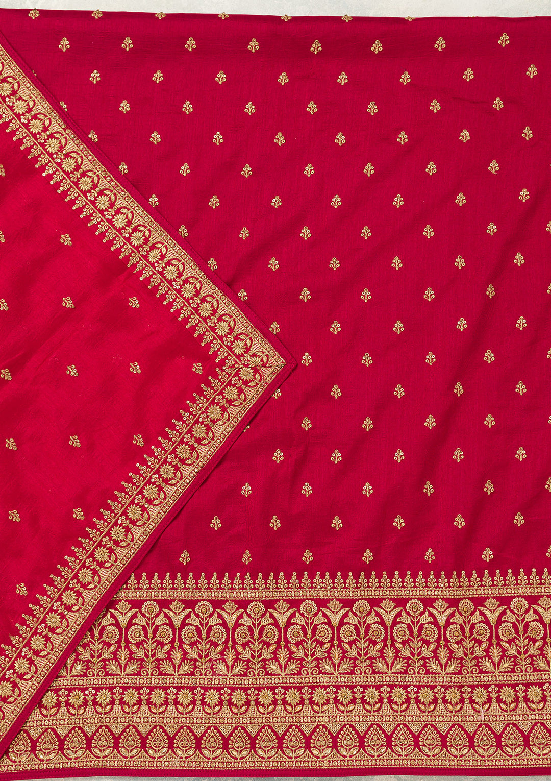 Rani Pink Soft Raw Silk Cording Unstitched Dress Material With Matching Bottom And Dupatta