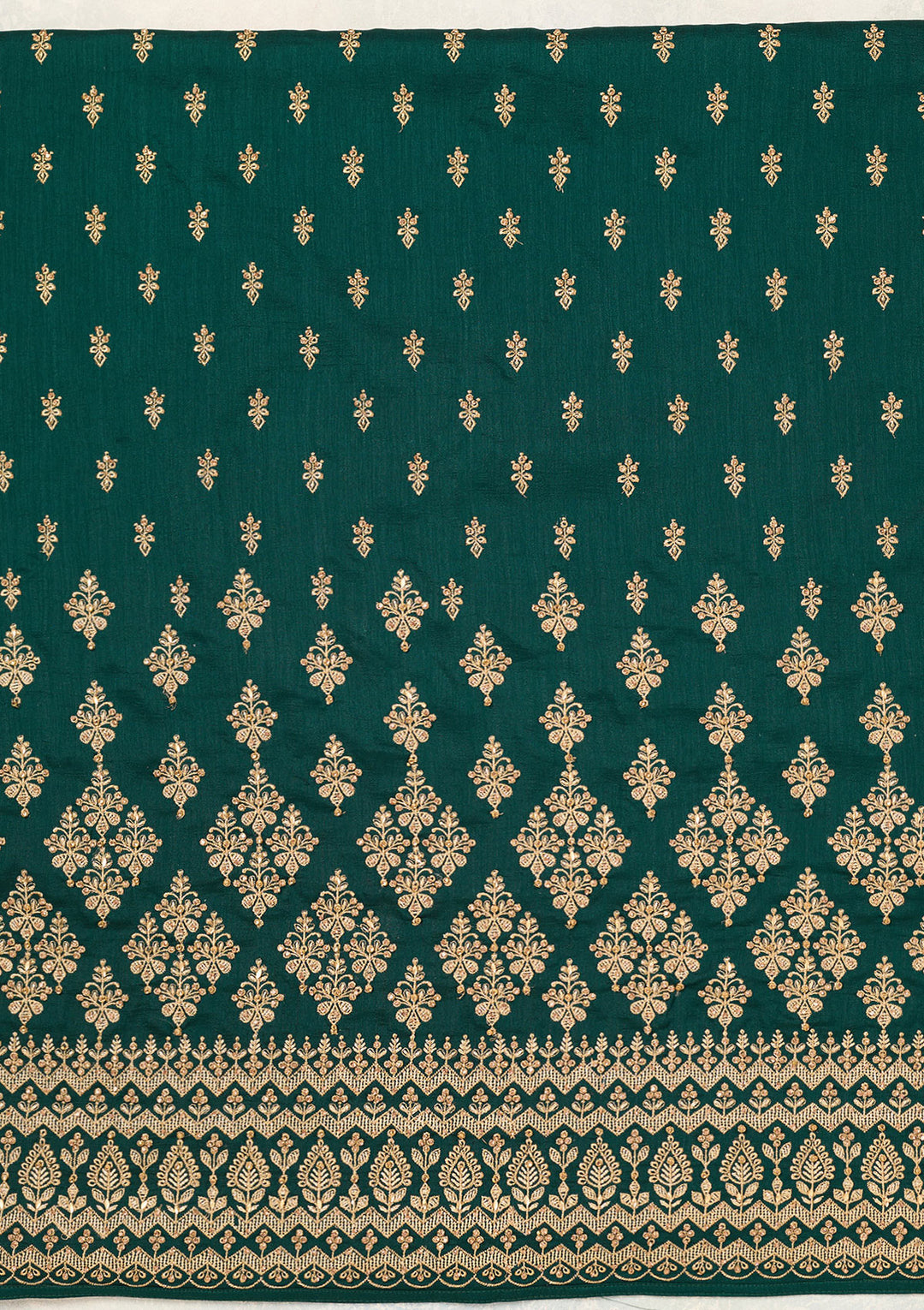 Bottle Green Zariwork (Gold) Soft Raw Silk Unstitched Salwar Suit