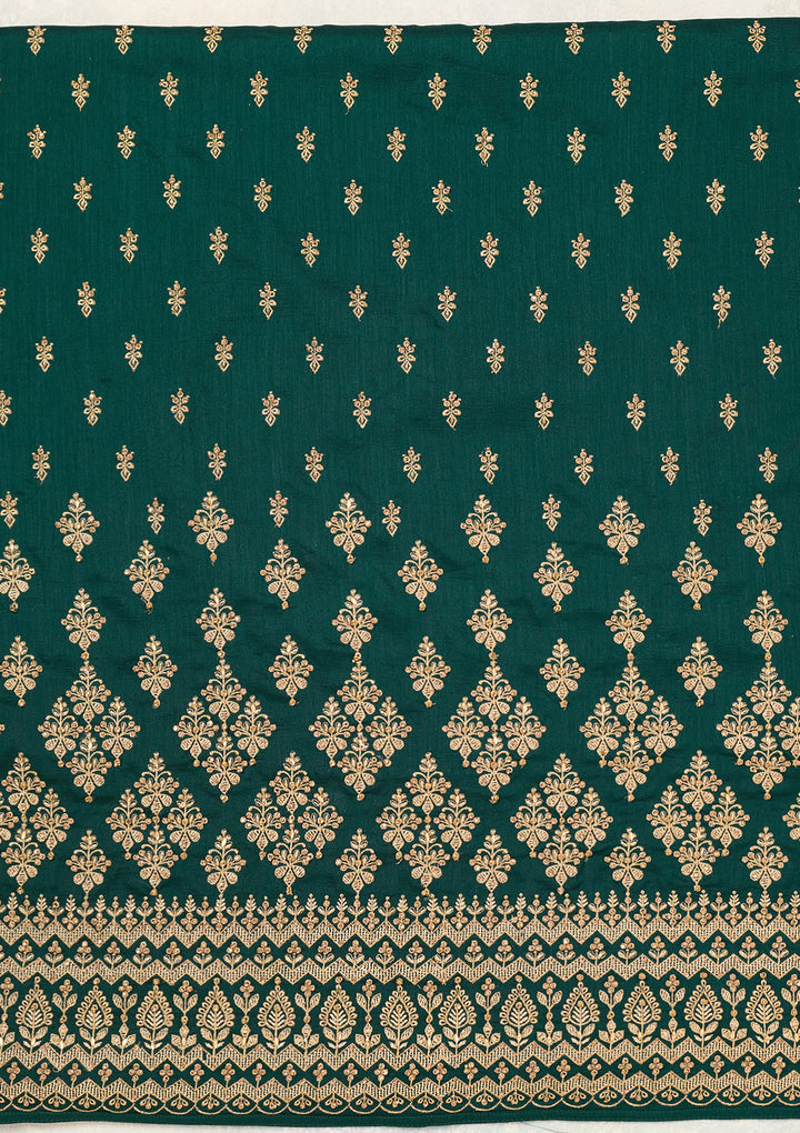 Bottle Green Zariwork (Gold) Soft Raw Silk Unstitched Salwar Suit