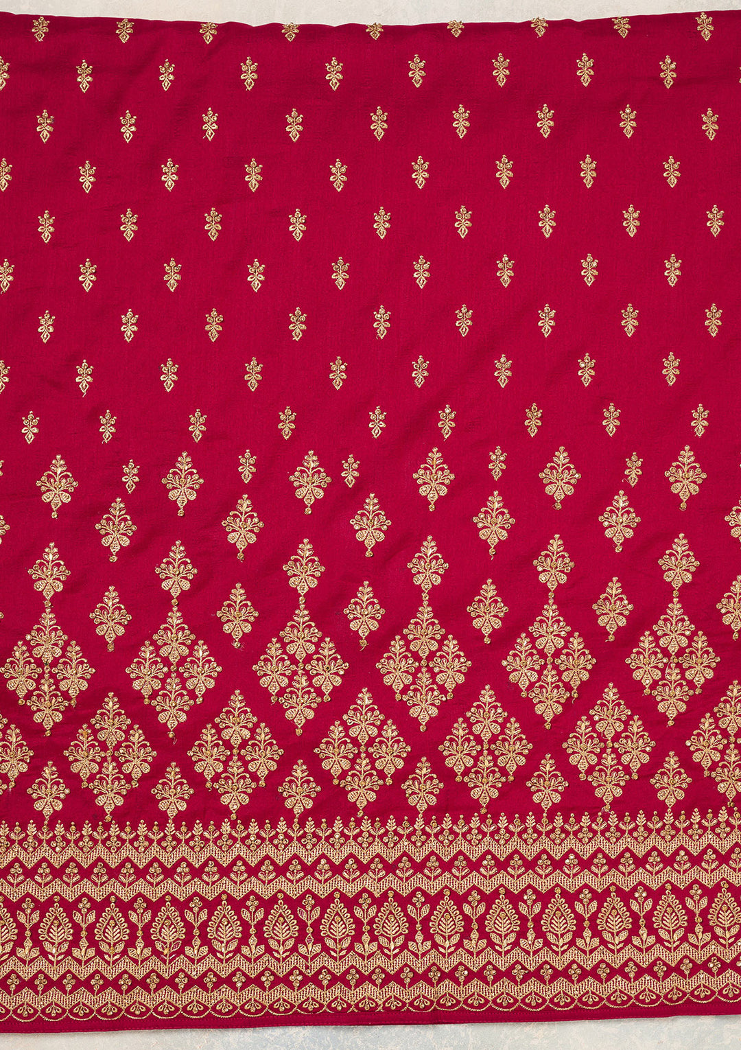 Rani Pink Soft Raw Silk Cording Unstitched Dress Material With Matching Bottom And Dupatta