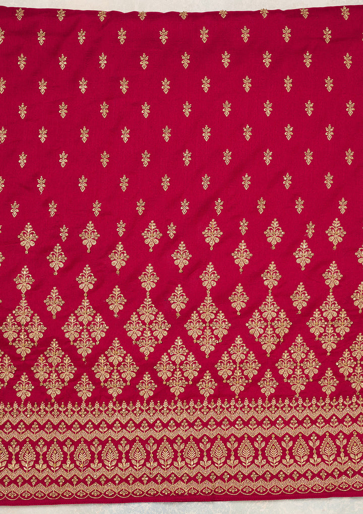 Rani Pink Soft Raw Silk Cording Unstitched Dress Material With Matching Bottom And Dupatta