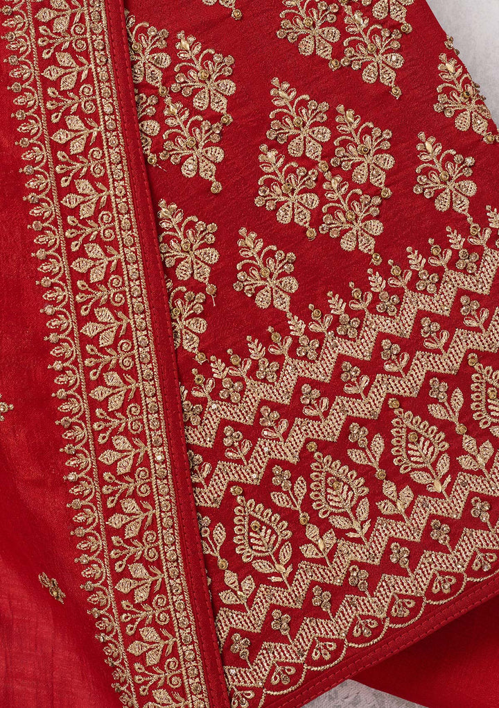 Red Zariwork (Gold) Soft Raw Silk Unstitched Salwar Suit