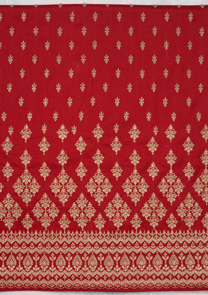 Red Zariwork (Gold) Soft Raw Silk Unstitched Salwar Suit
