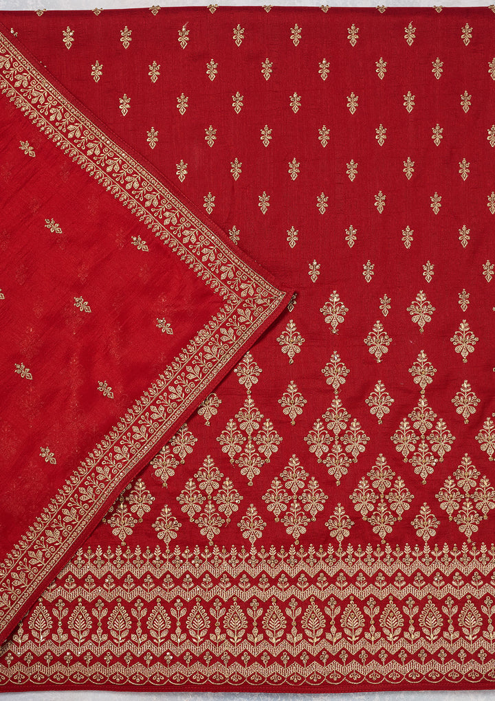Red Zariwork (Gold) Soft Raw Silk Unstitched Salwar Suit
