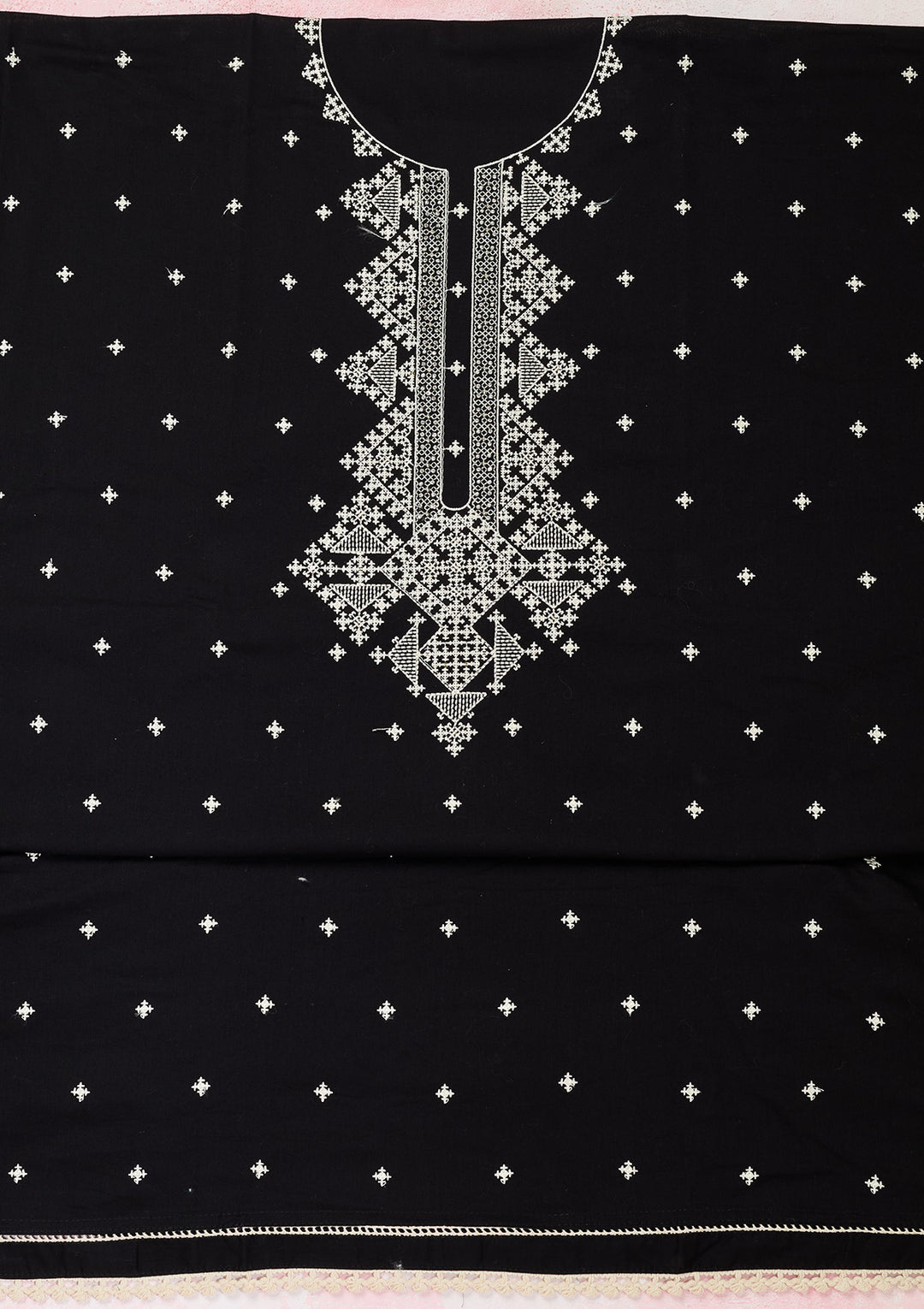Black Georgette Threadwork Unstitched Dress Material With Matching Bottom And Dupatta