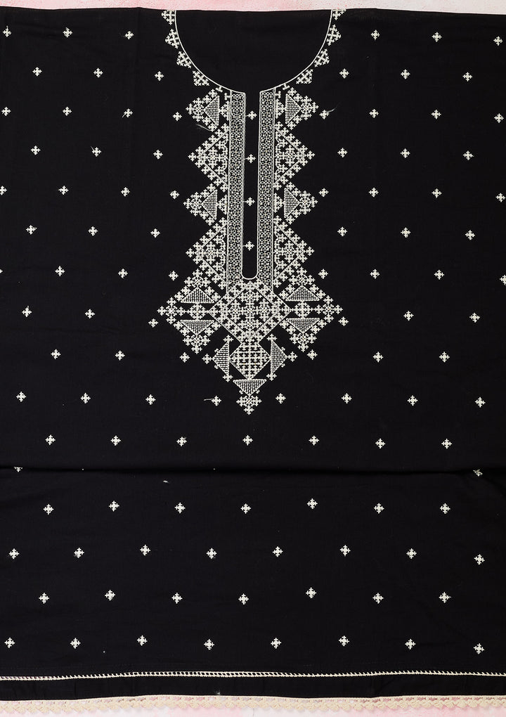 Black Georgette Threadwork Unstitched Dress Material With Matching Bottom And Dupatta