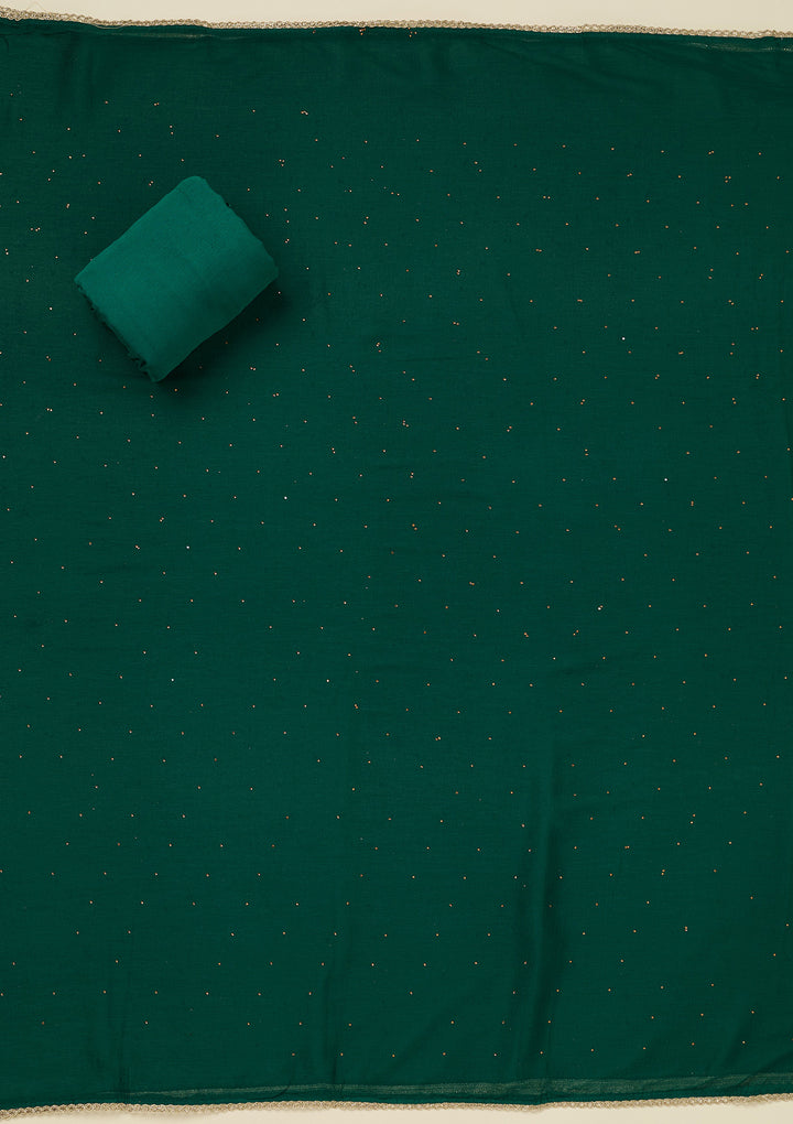 Rama Green Georgette Threadwork Unstitched Dress Material With Matching Bottom And Dupatta