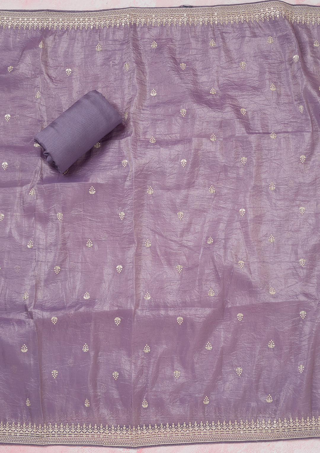Lavender Tissue Threadwork Unstitched Dress Material With Matching Bottom And Dupatta