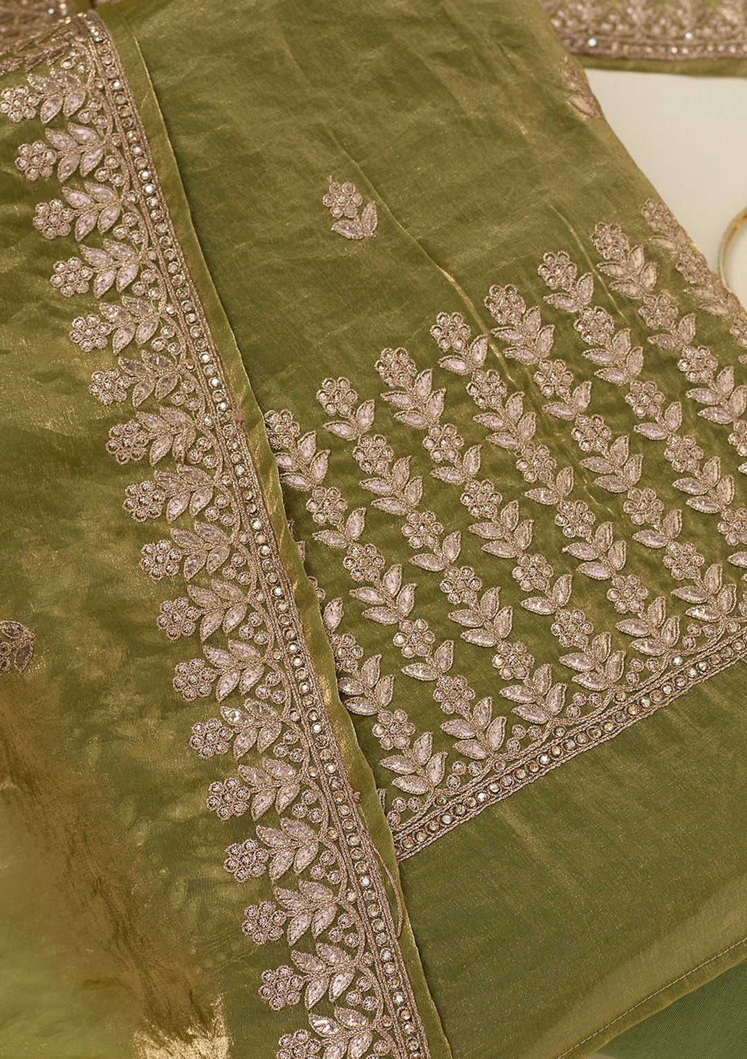 Pista Green Gotapatti Semi Crepe Unstitched Salwar Suit