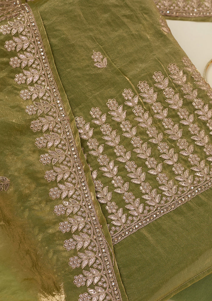 Pista Green Gotapatti Semi Crepe Unstitched Salwar Suit