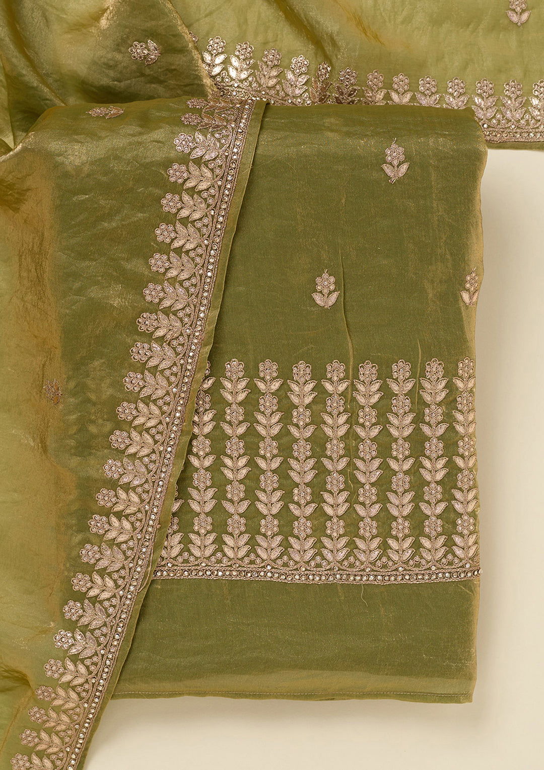 Pista Green Gotapatti Semi Crepe Unstitched Salwar Suit
