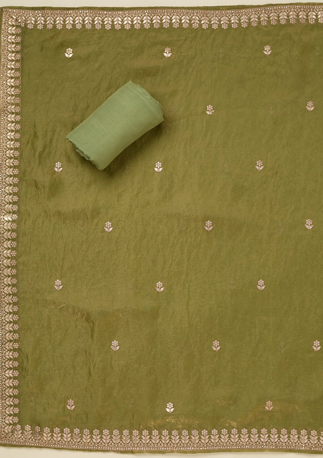 Pista Green Gotapatti Semi Crepe Unstitched Salwar Suit