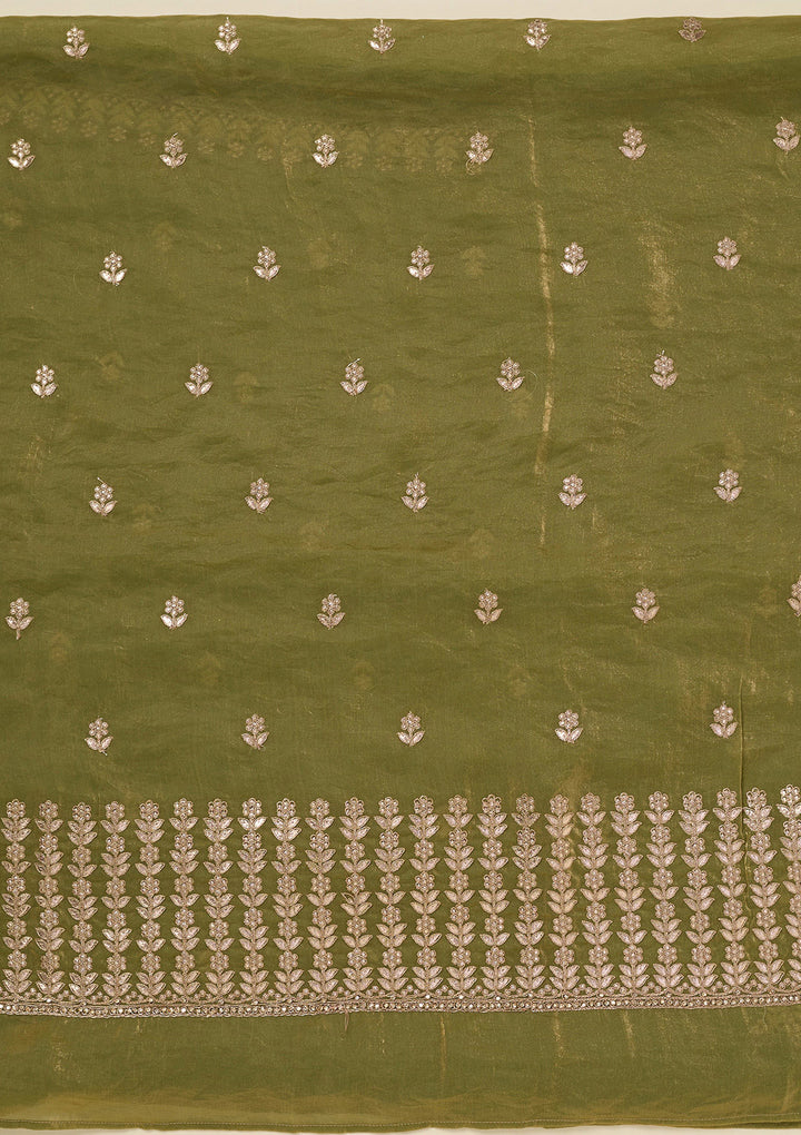 Pista Green Gotapatti Semi Crepe Unstitched Salwar Suit