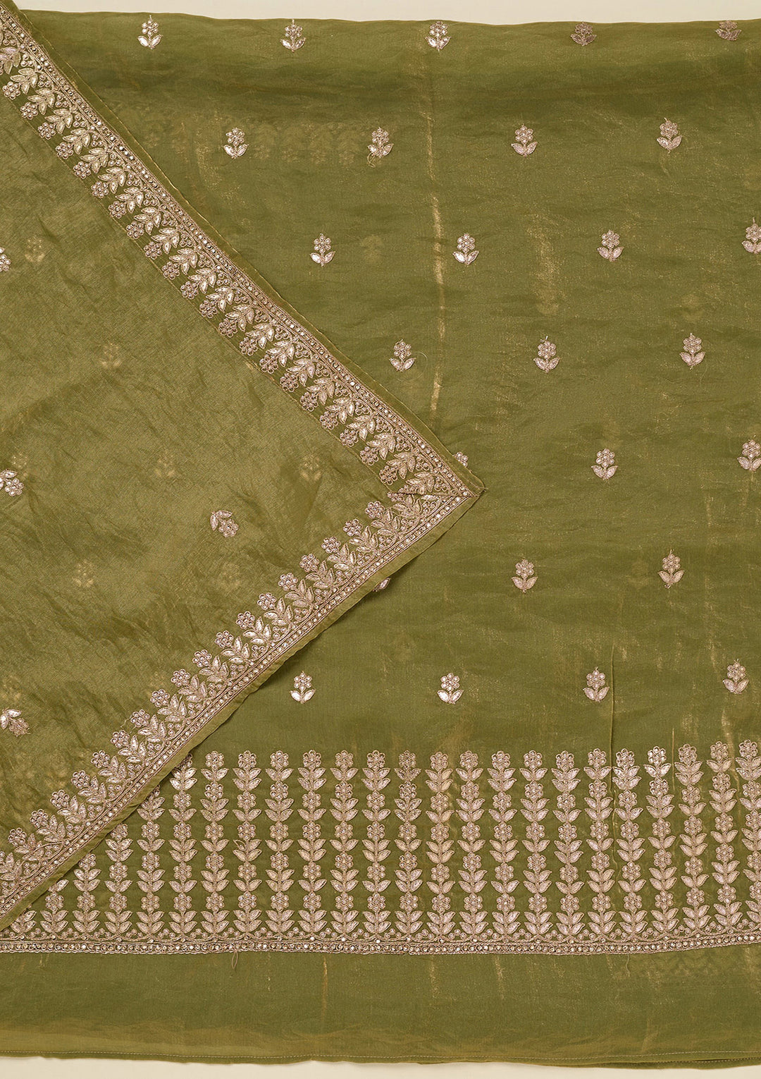 Pista Green Gotapatti Semi Crepe Unstitched Salwar Suit