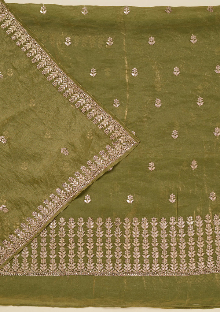 Pista Green Gotapatti Semi Crepe Unstitched Salwar Suit