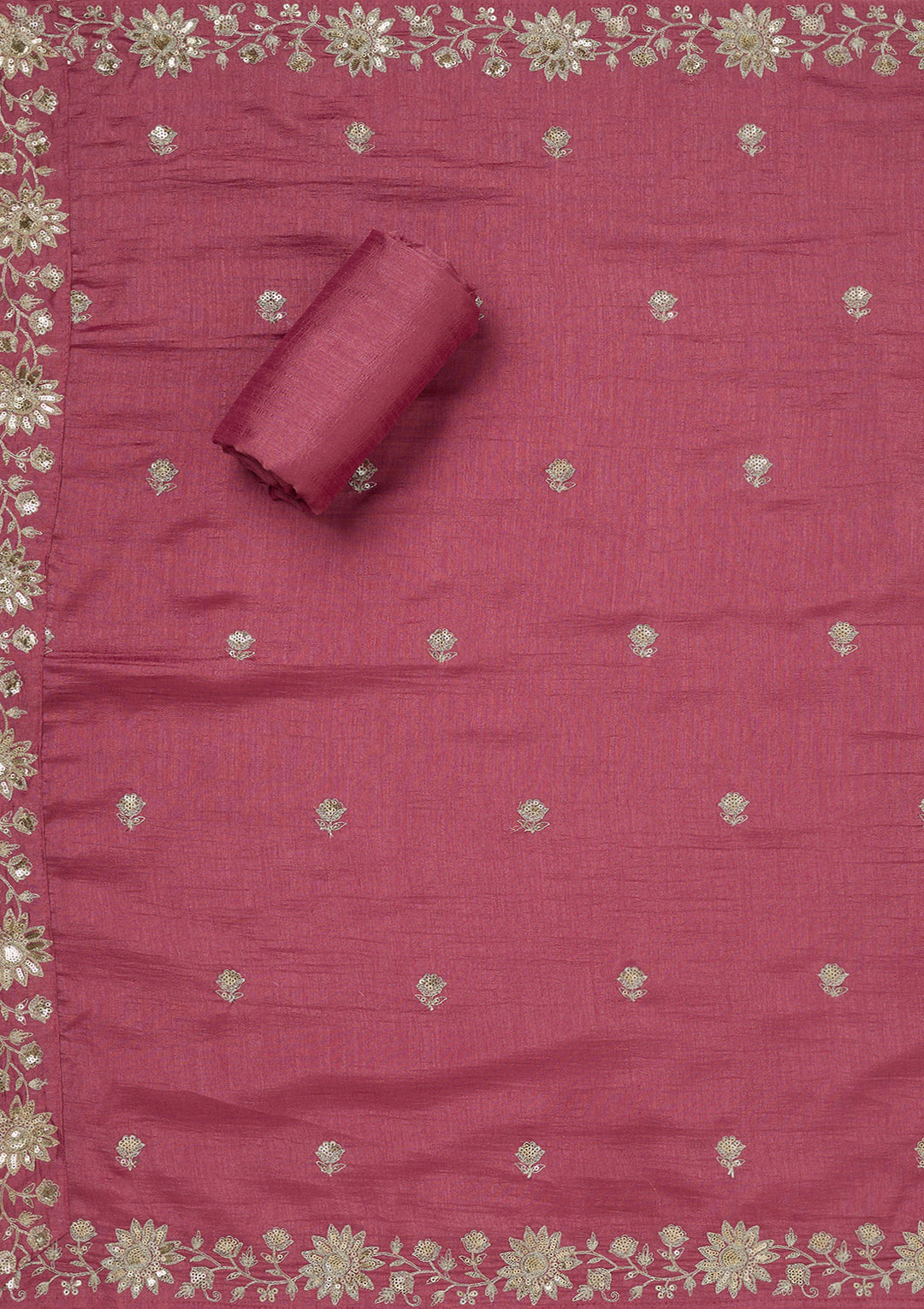 Onion Pink Soft Raw Silk Silver Zariwork Unstitched Dress Material With Matching Bottom And Dupatta