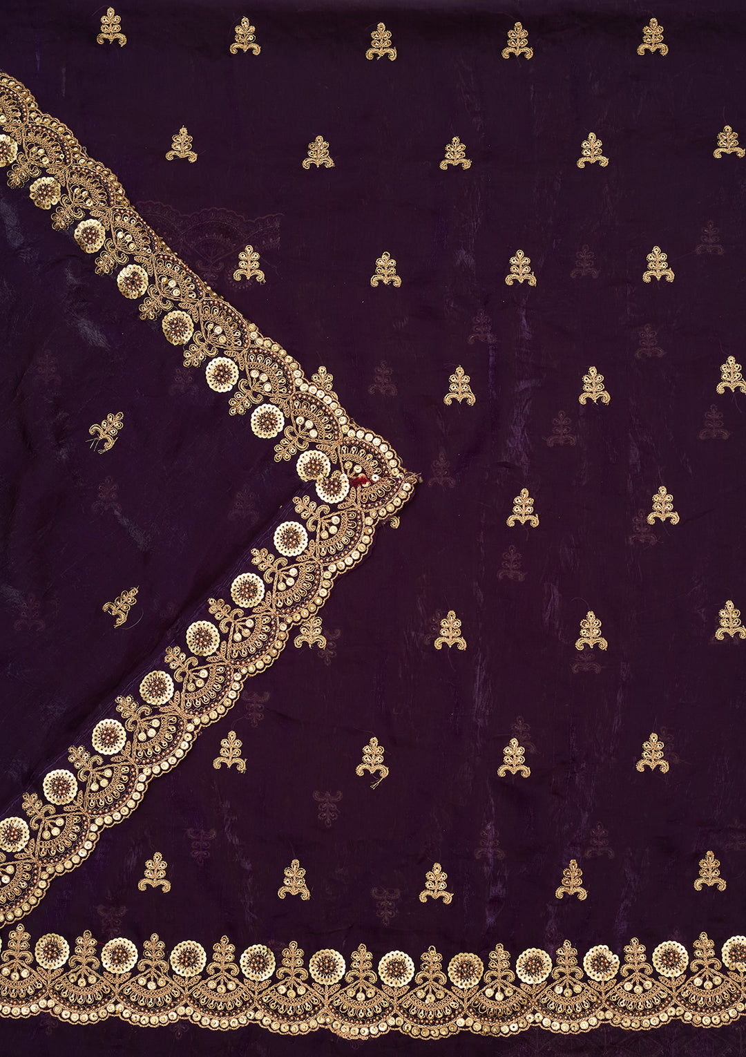 Purple Organza Cording Unstitched Dress Material With Matching Bottom And Dupatta