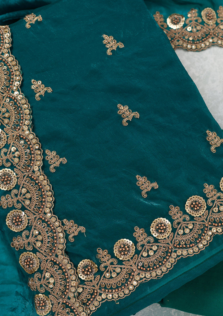 Rama Green Cording Organza Unstitched Salwar Suit