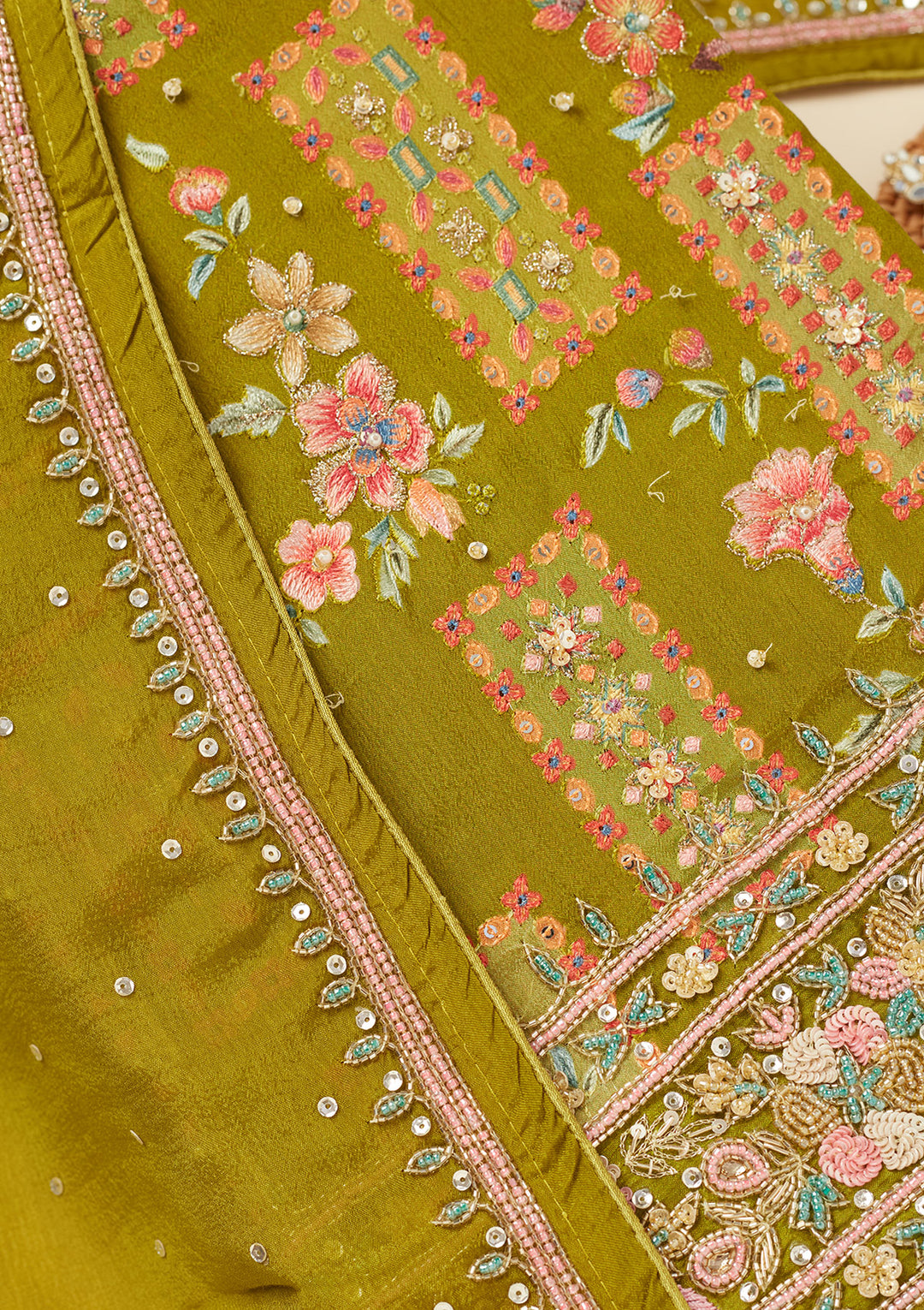 Mehandi Green Stonework (Silver) Semi Crepe Unstitched Salwar Suit