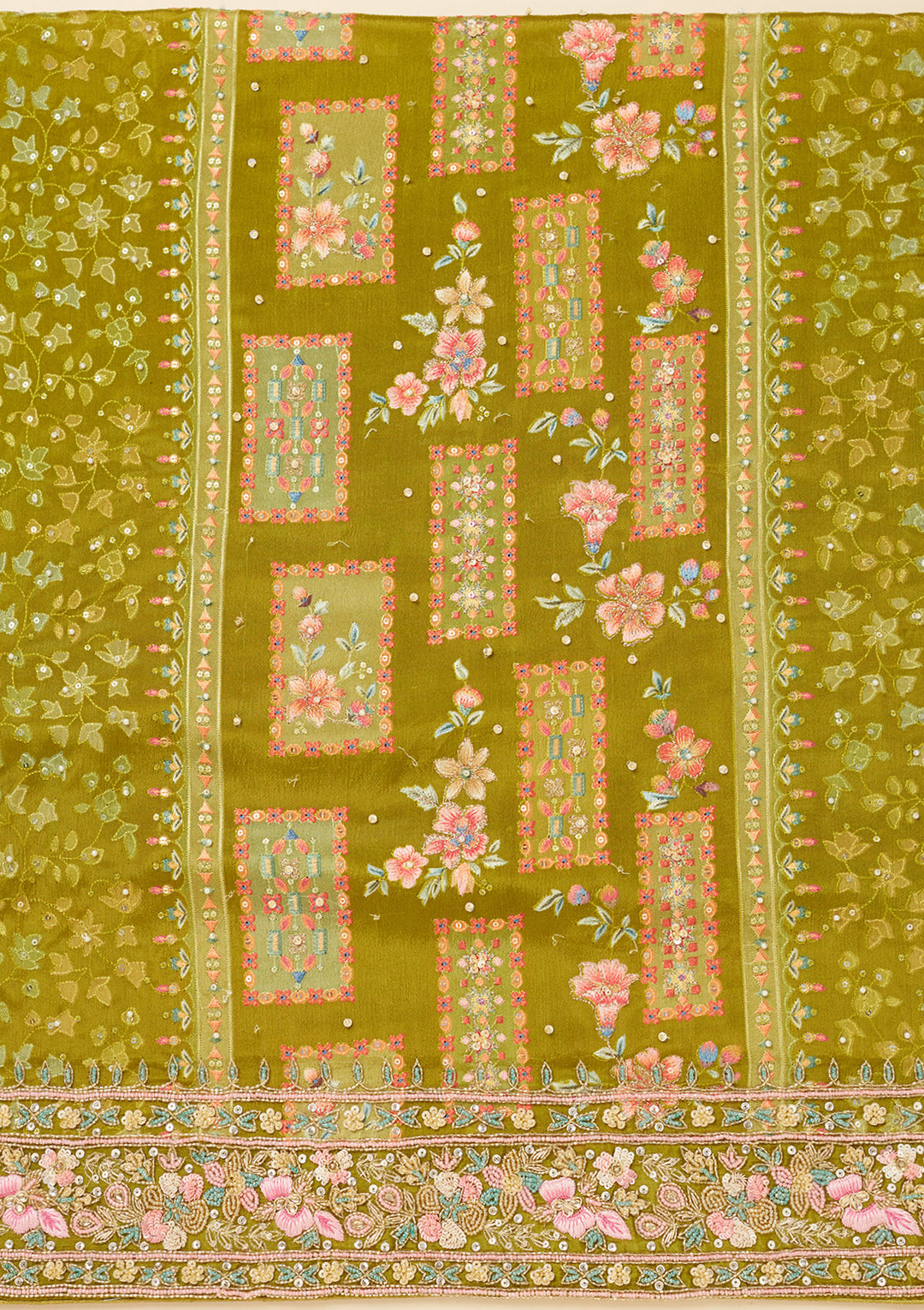 Mehandi Green Stonework (Silver) Semi Crepe Unstitched Salwar Suit