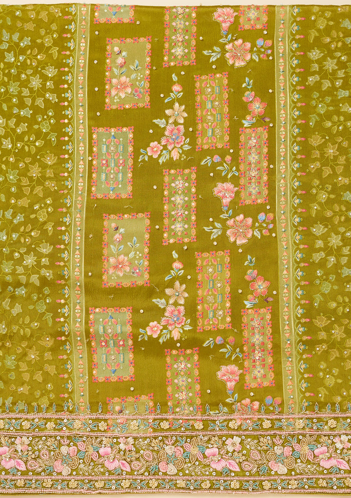 Mehandi Green Stonework (Silver) Semi Crepe Unstitched Salwar Suit