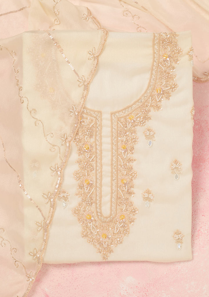 Off White Cutdana Chinon Unstitched Salwar Suit