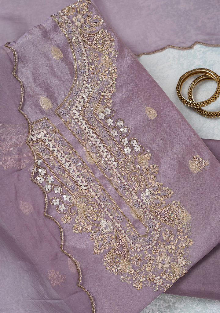 Lavender Cutdana Organza Unstitched Salwar Suit