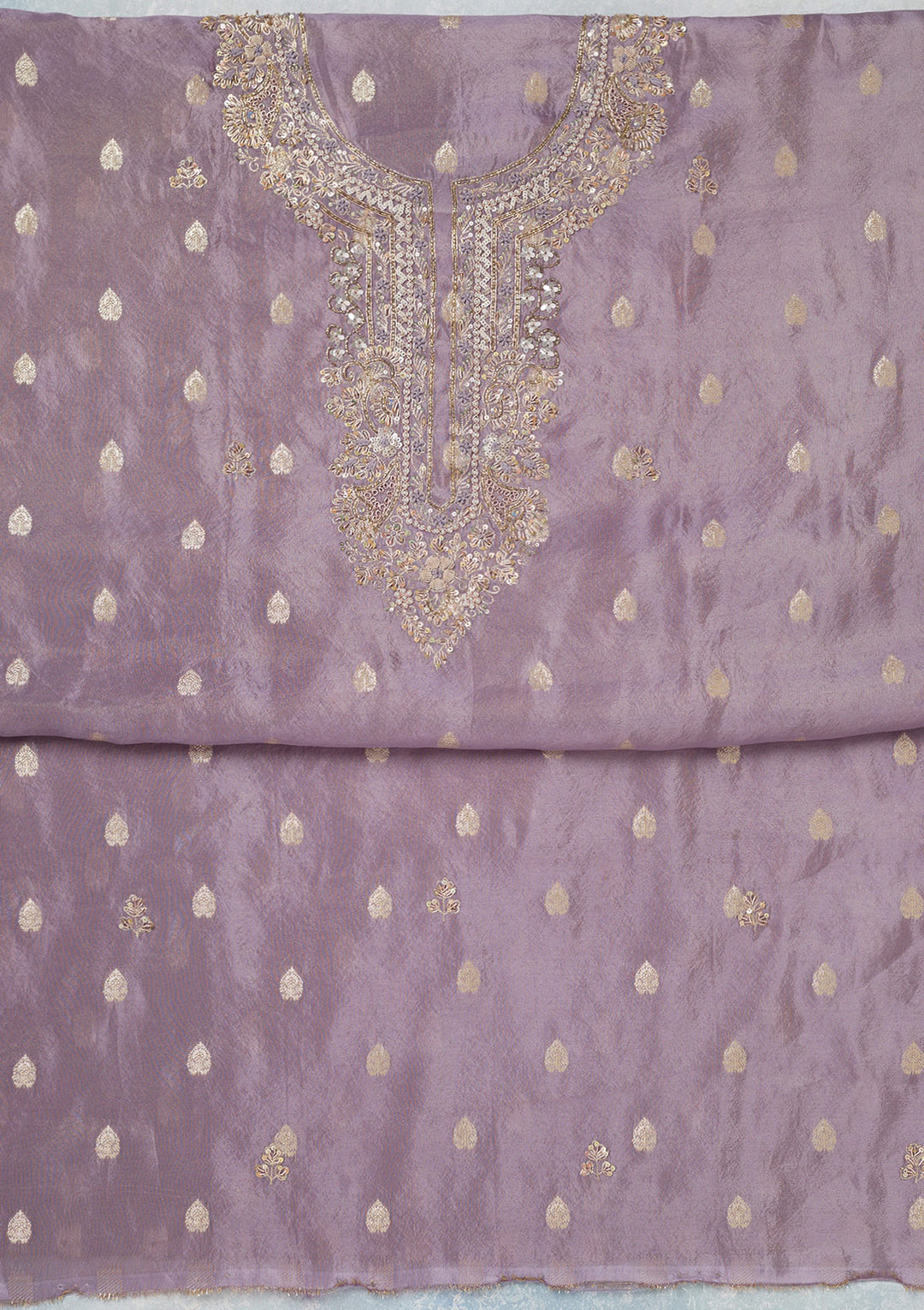 Lavender Cutdana Organza Unstitched Salwar Suit