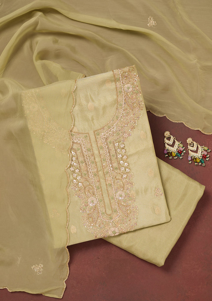 Pista Green Cutdana Organza Unstitched Salwar Suit