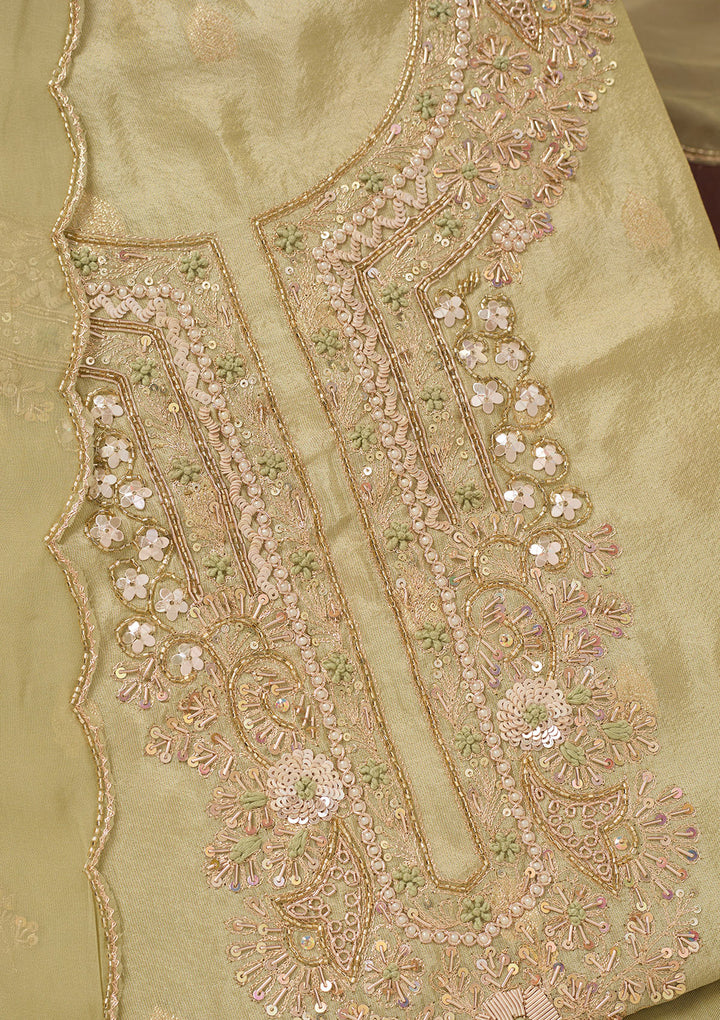 Pista Green Cutdana Organza Unstitched Salwar Suit