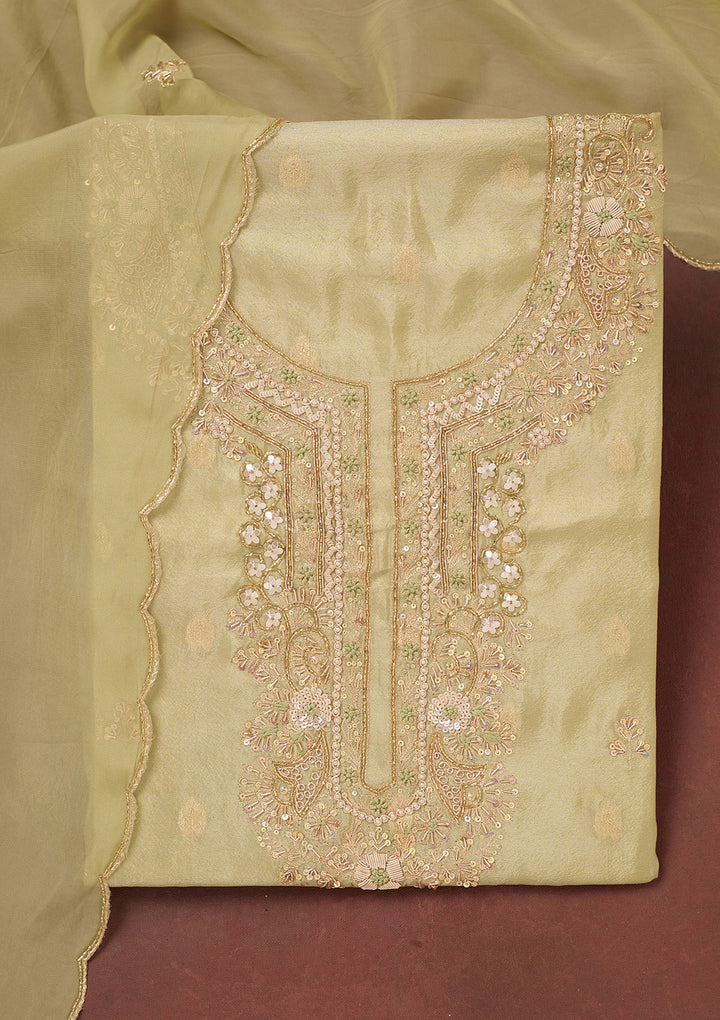 Pista Green Cutdana Organza Unstitched Salwar Suit