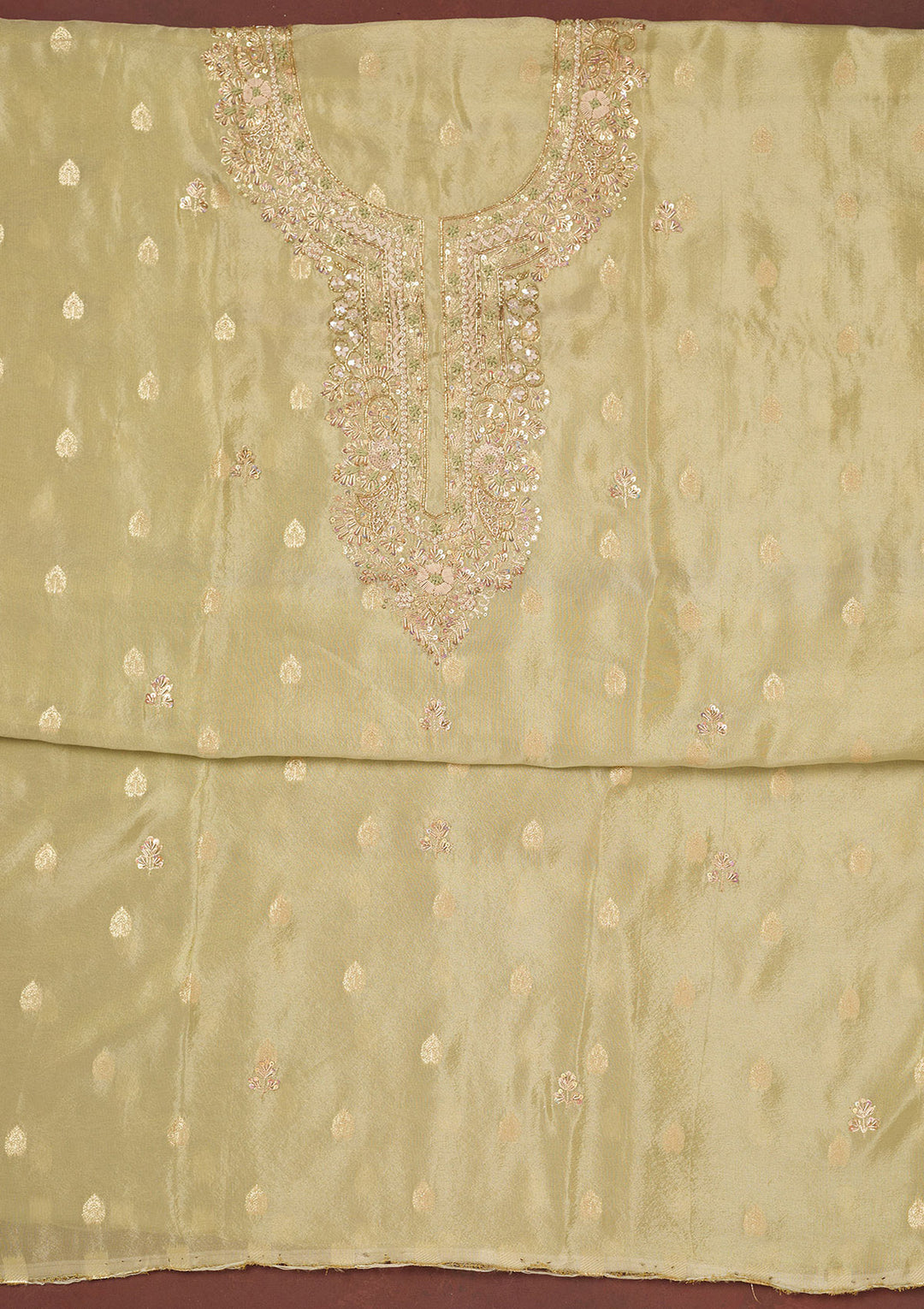 Pista Green Cutdana Organza Unstitched Salwar Suit