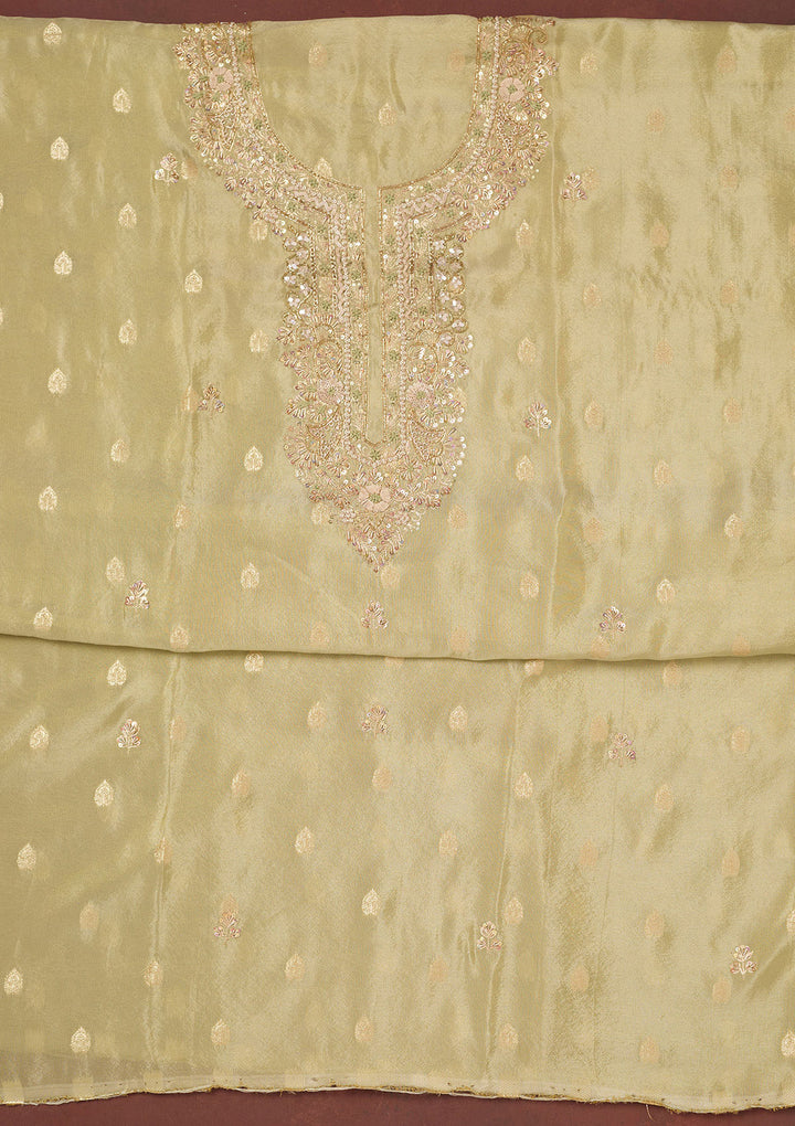 Pista Green Cutdana Organza Unstitched Salwar Suit