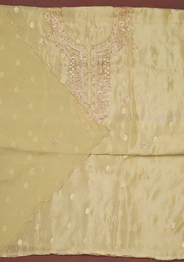 Pista Green Cutdana Organza Unstitched Salwar Suit