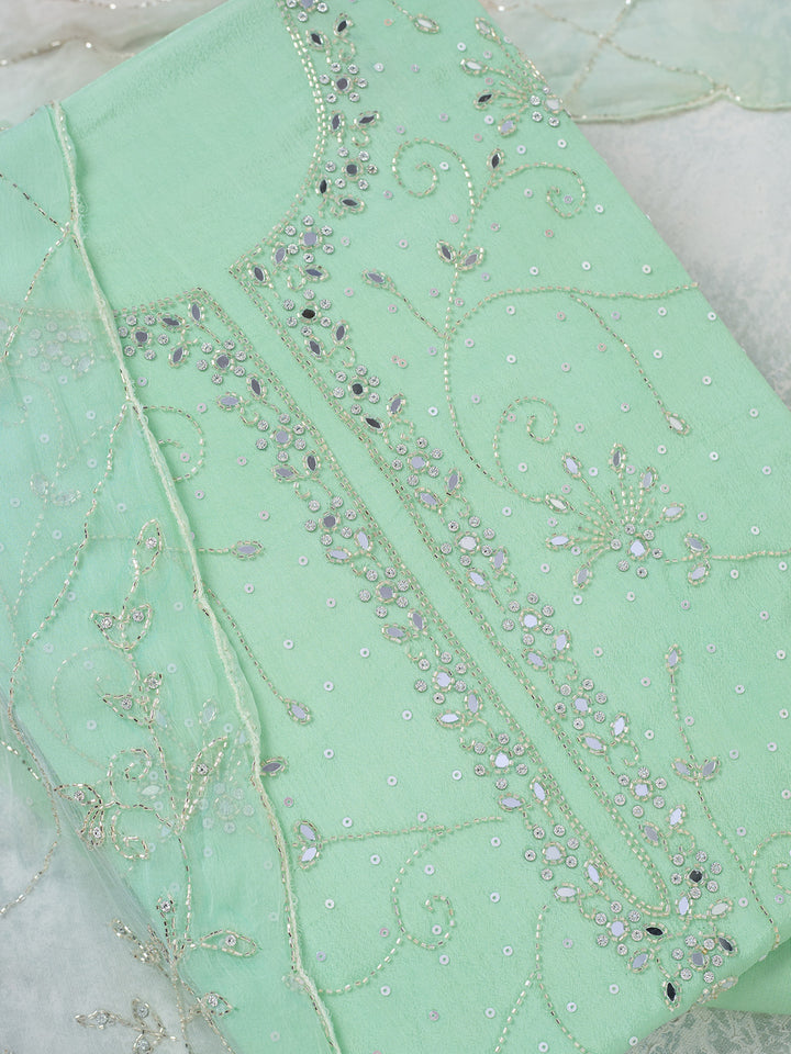 Pista Green Mirrorwork Georgette Unstitched Salwar Suit