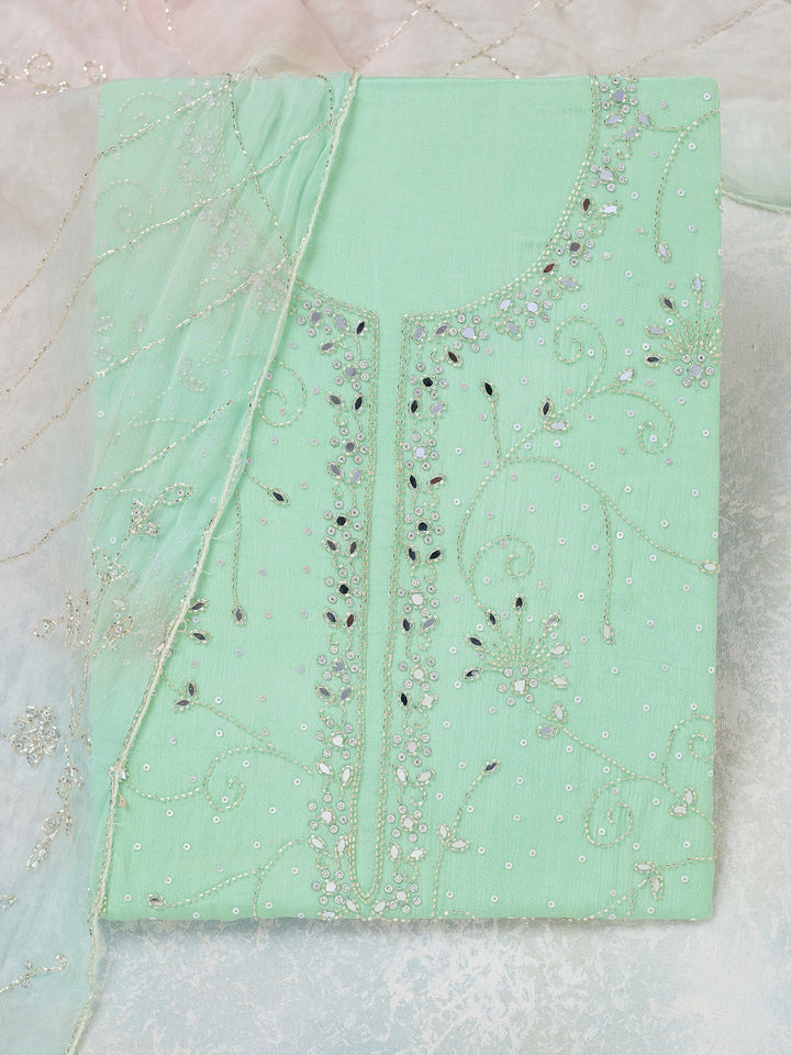 Pista Green Mirrorwork Georgette Unstitched Salwar Suit