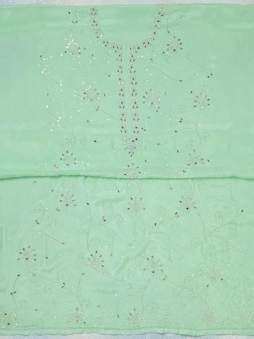 Pista Green Mirrorwork Georgette Unstitched Salwar Suit