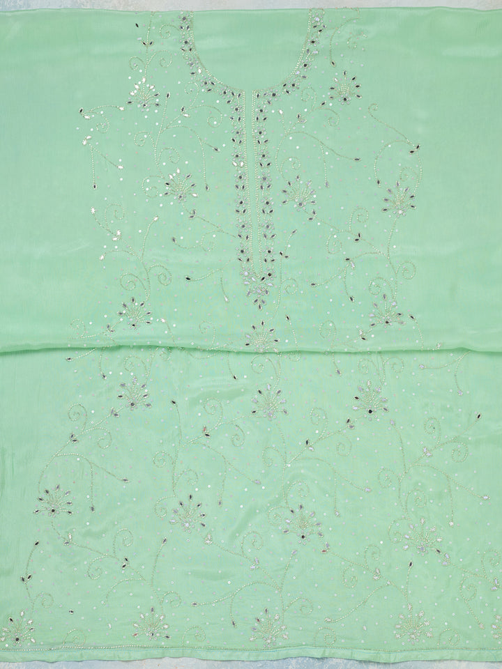 Pista Green Mirrorwork Georgette Unstitched Salwar Suit