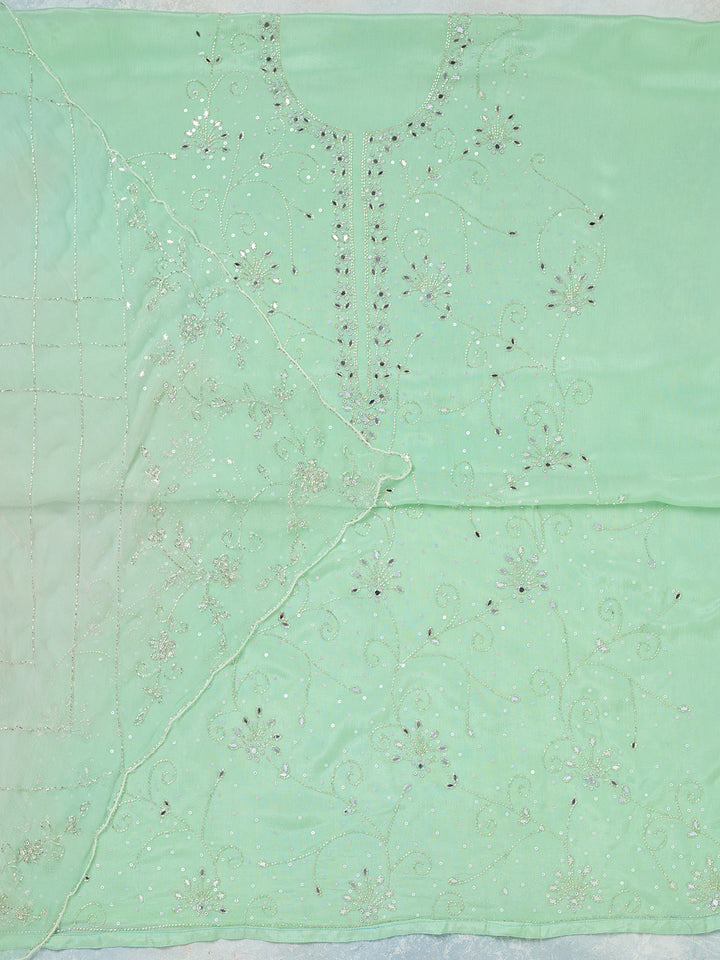 Pista Green Mirrorwork Georgette Unstitched Salwar Suit